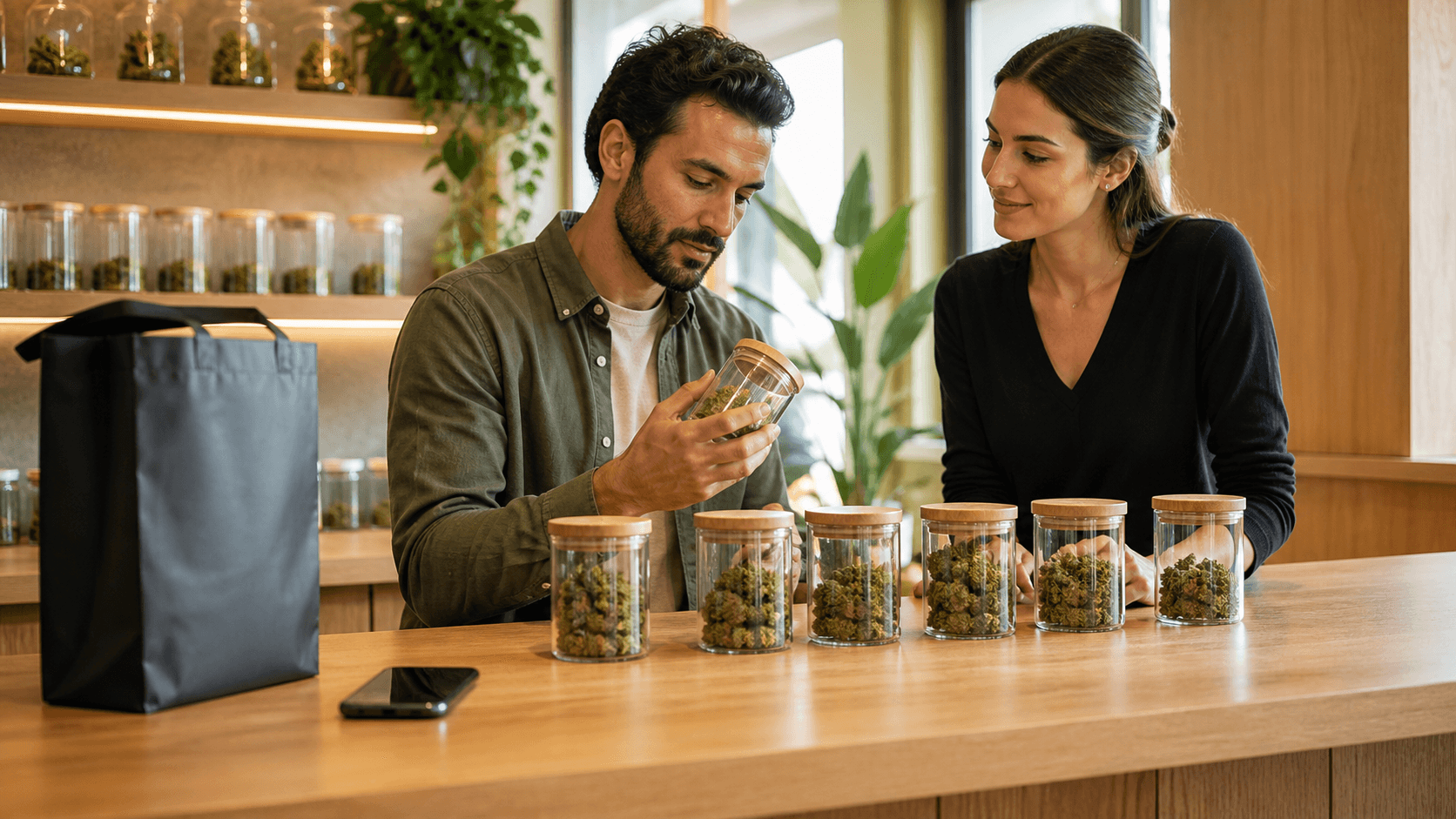 Cannabis buds beside a glowing delivery clock, with warm green and amber lighting on a dark background.